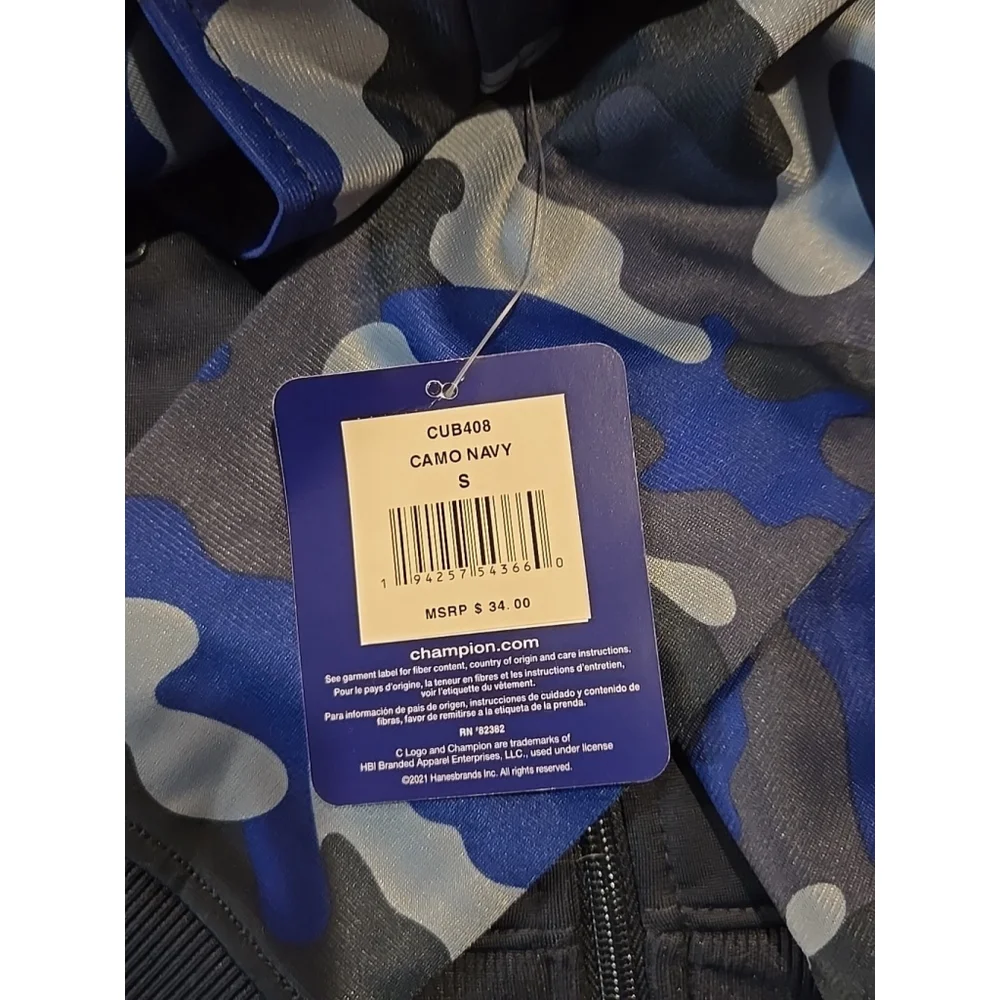 Champion Navy Camo Zip Lightweight Jacket Boys Sz Small NWT Pockets (A-14)